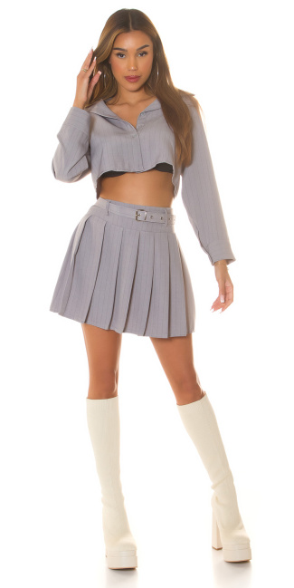 Mini Skirt with pinstripes & belt Gray